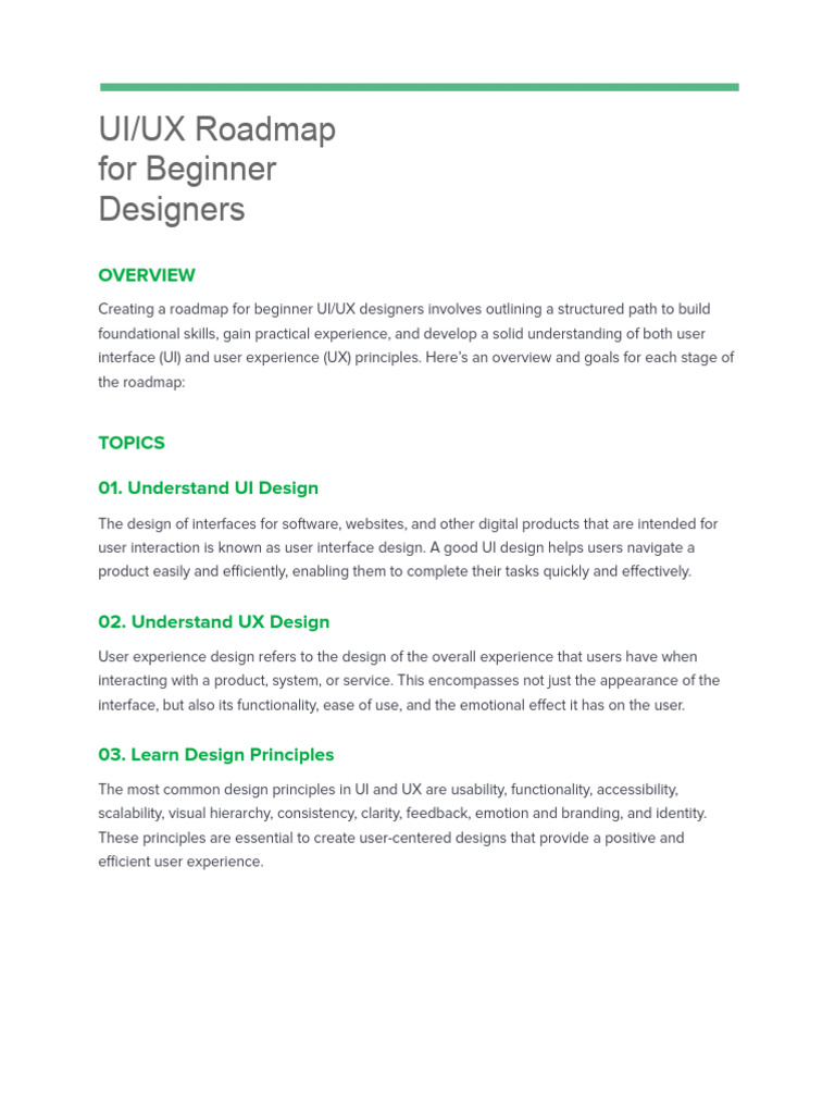 UI - UX Roadmap For Beginner Designers | PDF