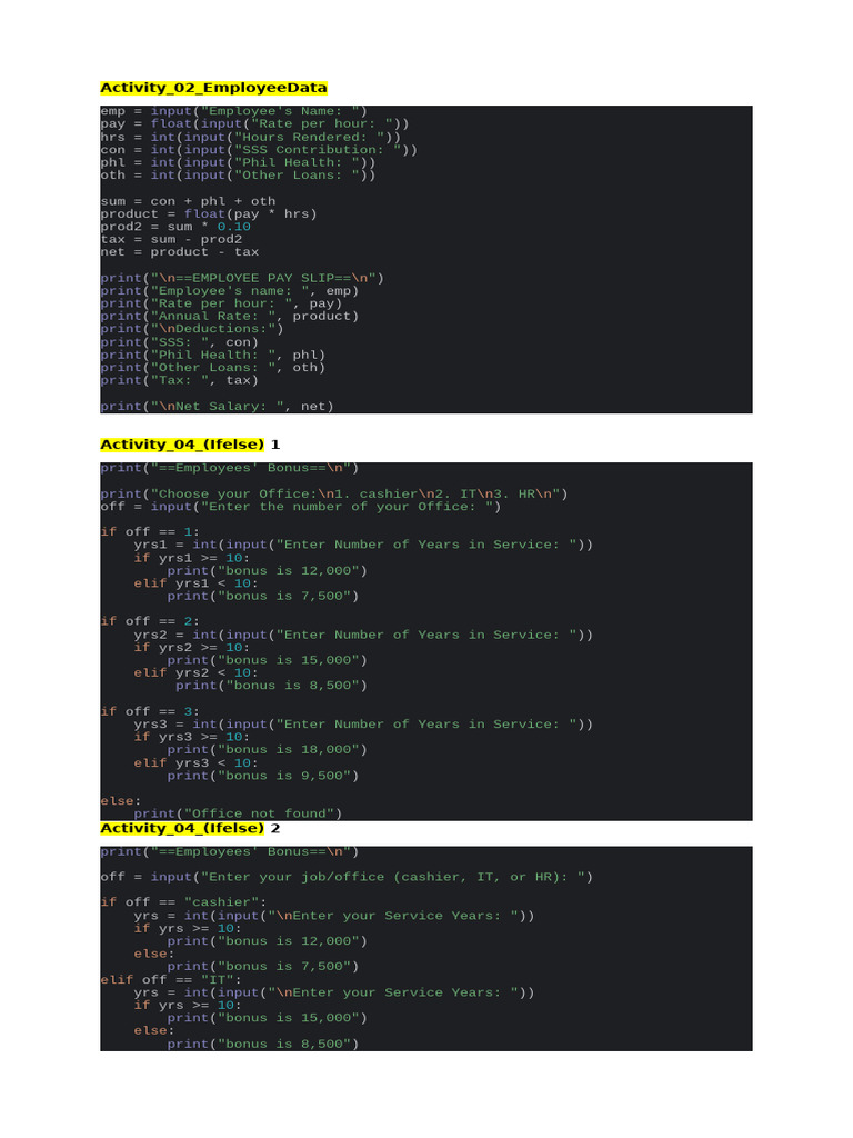 Codes Python Activities | PDF