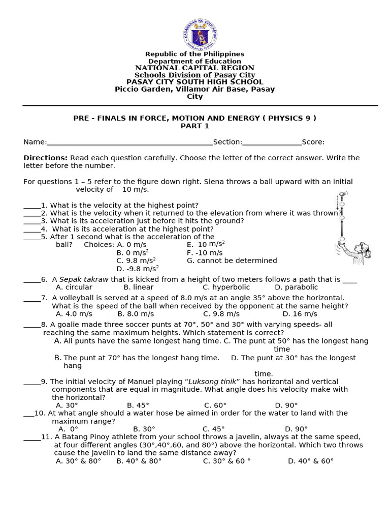 LONG TEST 1 Q4 Grade 9 PHYSICS | PDF