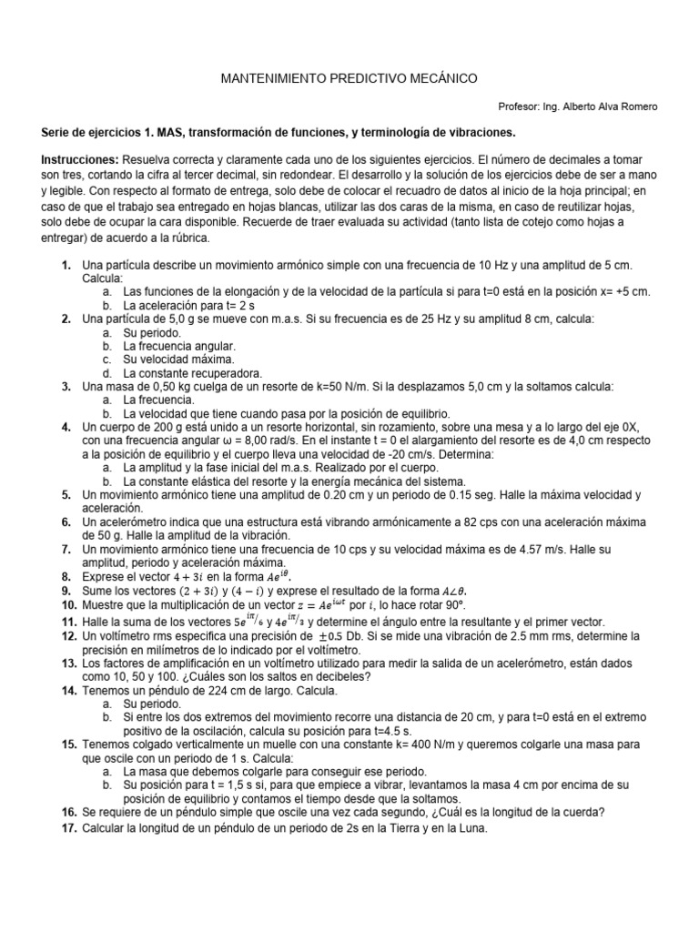 Serie De Ejercicios De Mantenimiento Mecánico Pdf