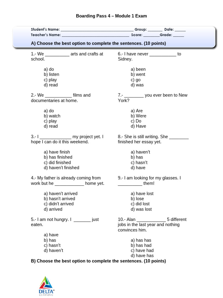 Boarding Pass 4 Module 1 Exam Guide | PDF