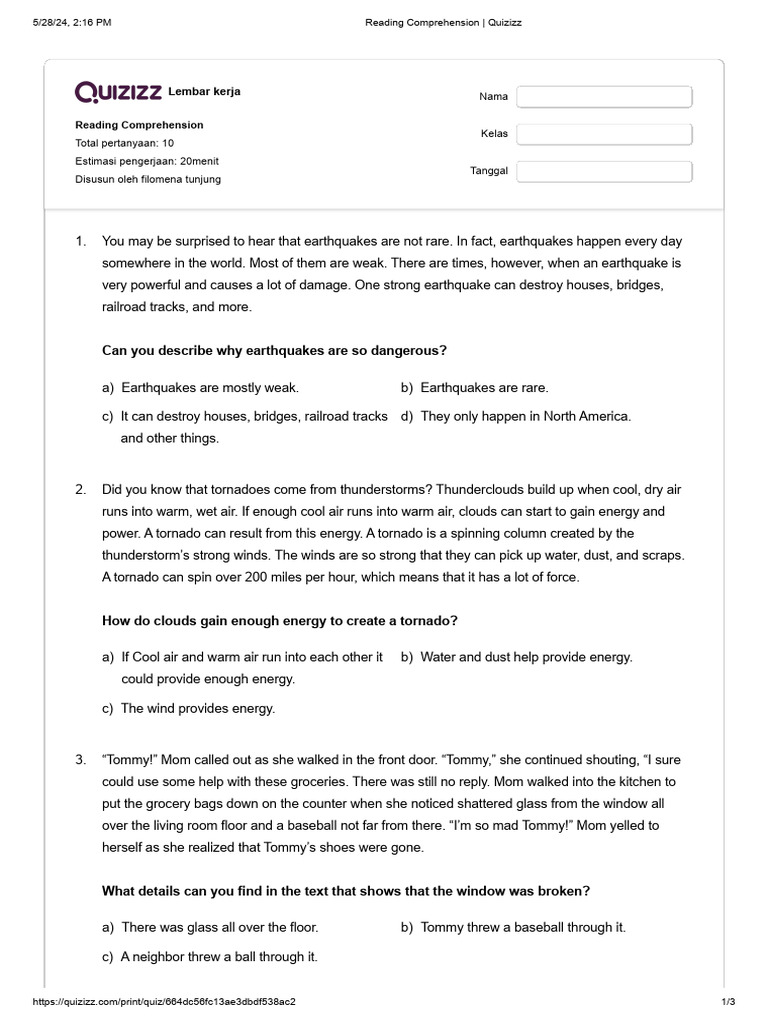 Reading Comprehension - 1 | PDF