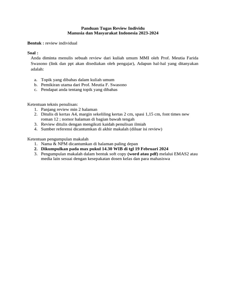 Panduan Tugas Review Individu MMI | PDF