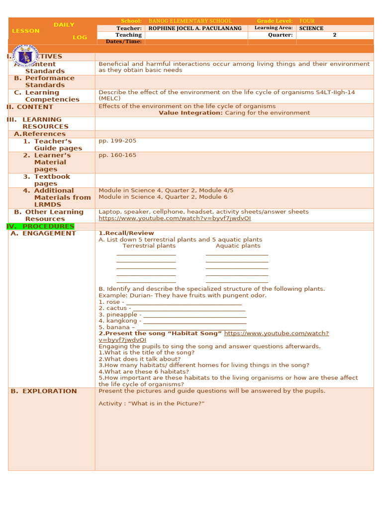 Science 4 Cot | PDF