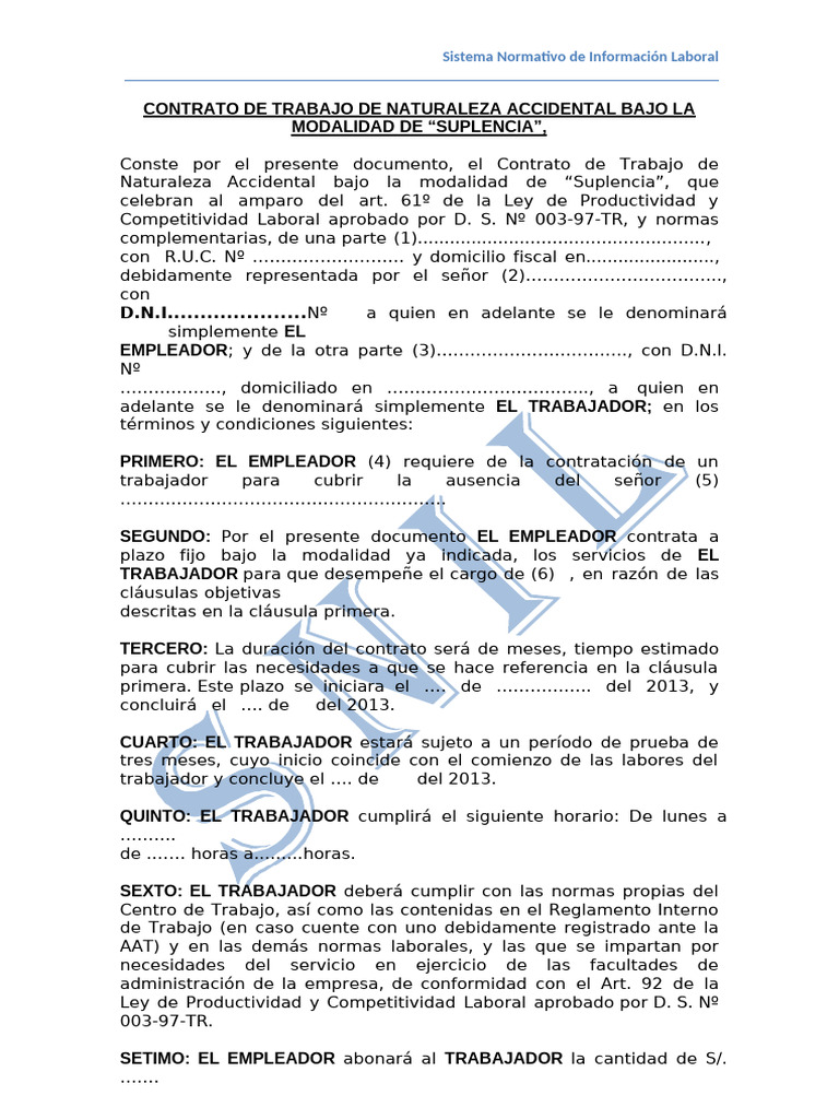 Contrato de Trabajo Accidental Suplencia | PDF | Derecho laboral | Derecho