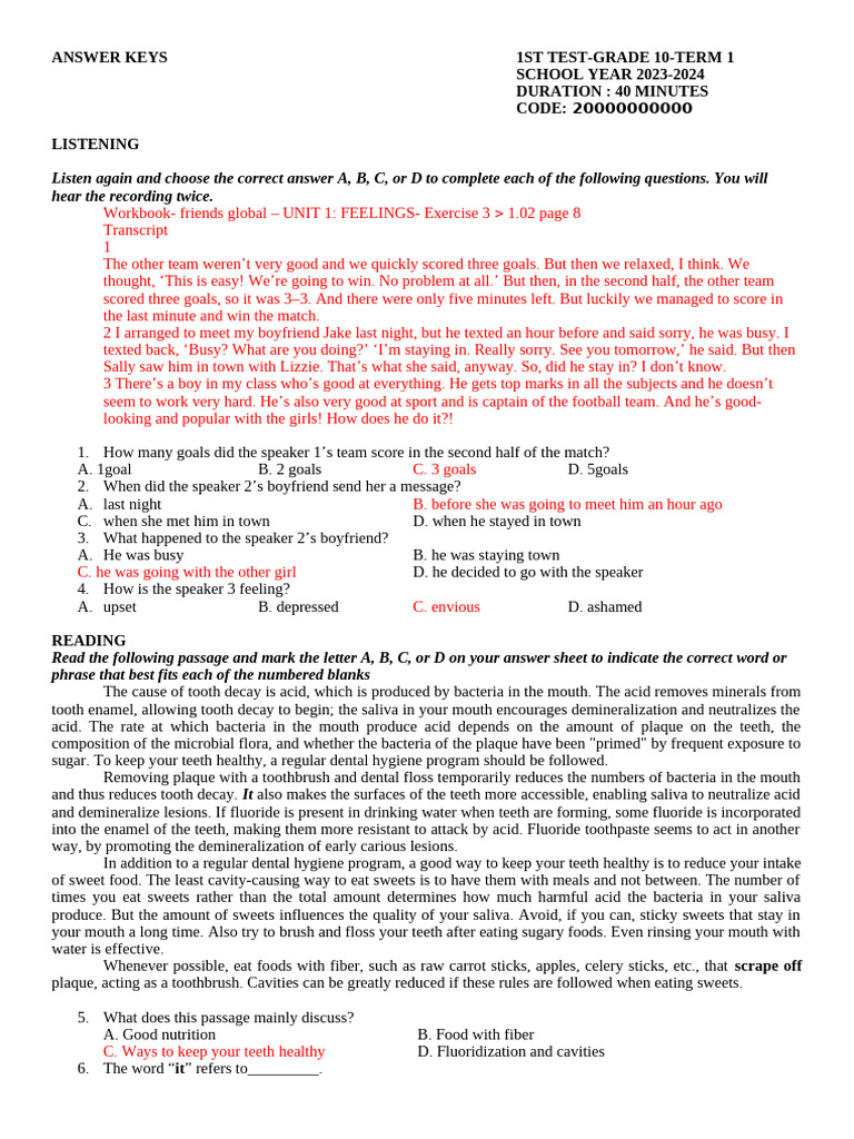1 ST Test T Class Keys | PDF