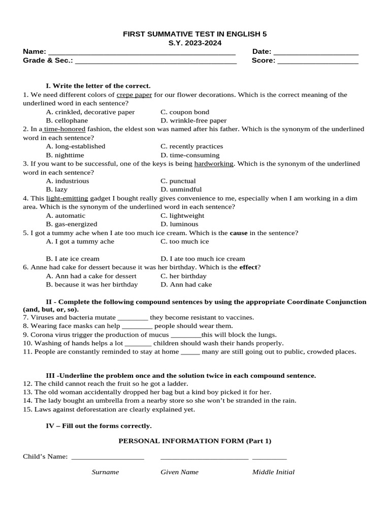 1ST Summative Test Q1 | PDF
