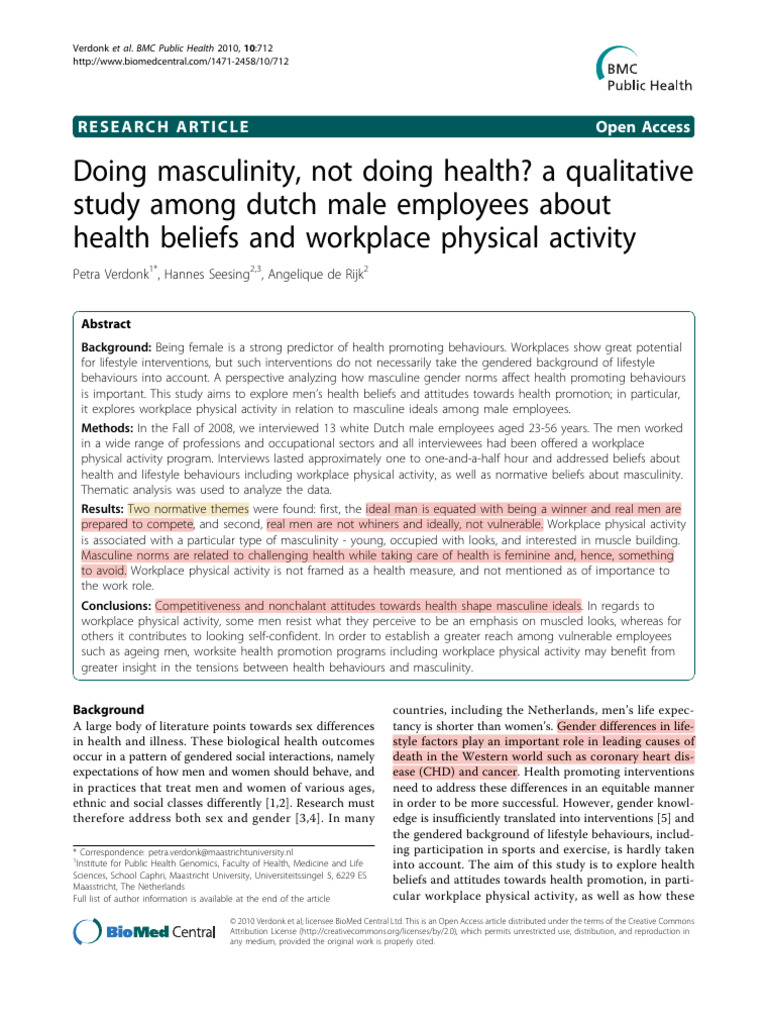 Masculinity and Workplace Health Beliefs | PDF | Gender | Self-Improvement