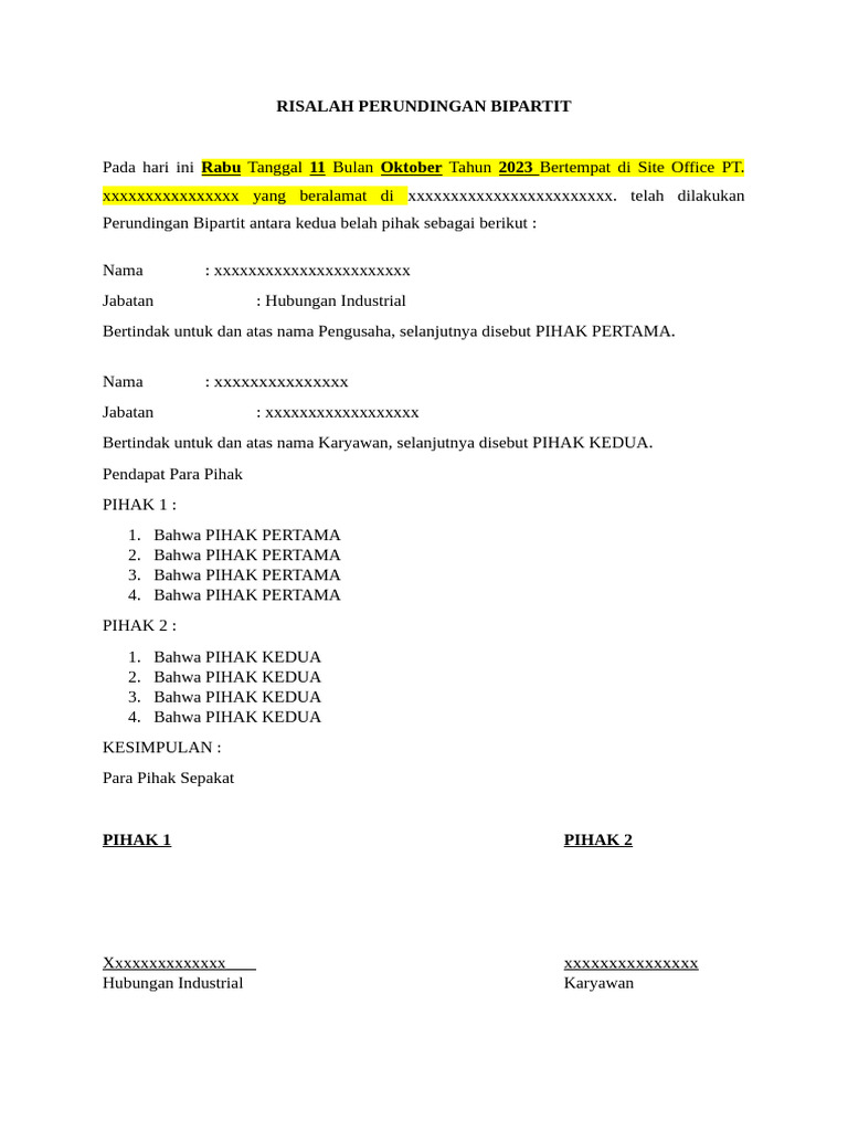 Risalah Perundingan Bipartit 11 Oktober | PDF