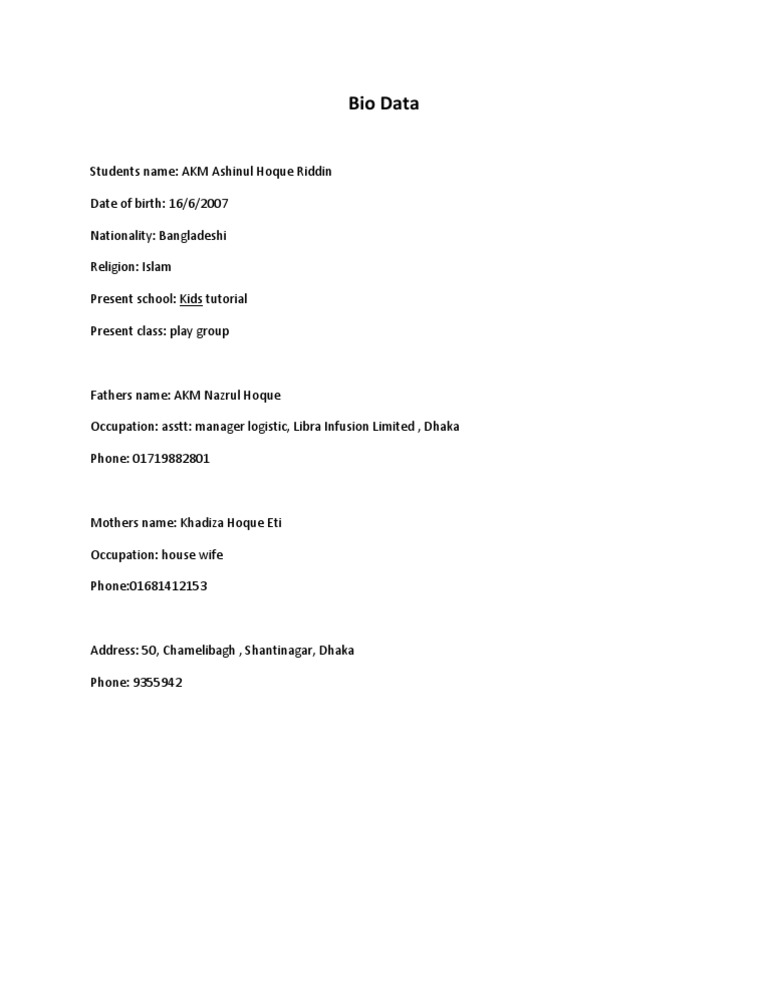 Bio Data | PDF