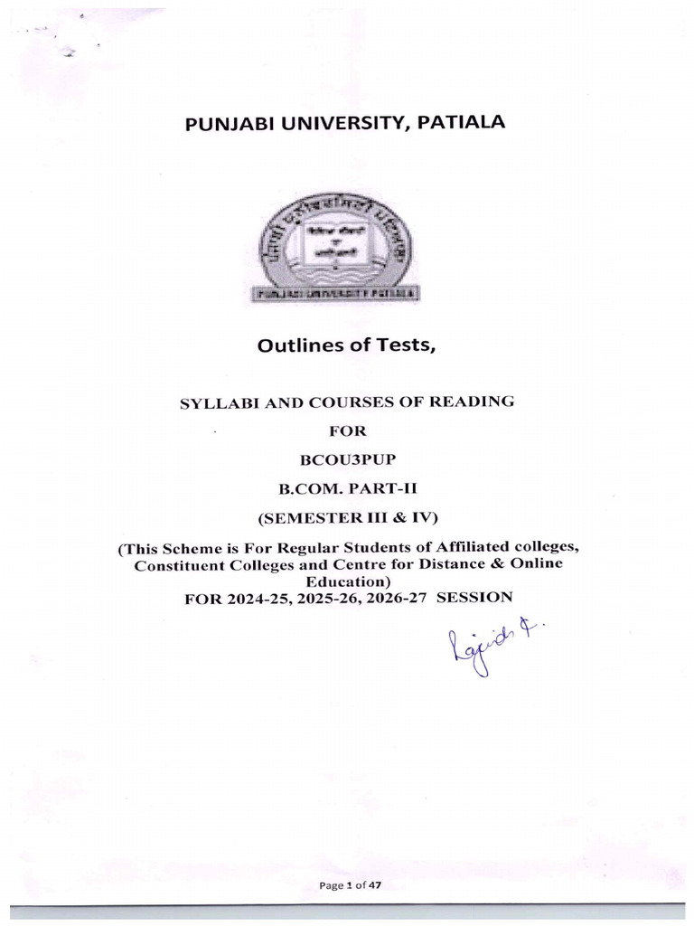 Part Ii Sem Iii Iv 2024 25 2025 26 2026 27 Pdf