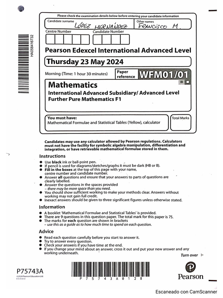Further Pure Mathematics 1 (June 2024 Past Paper) | PDF