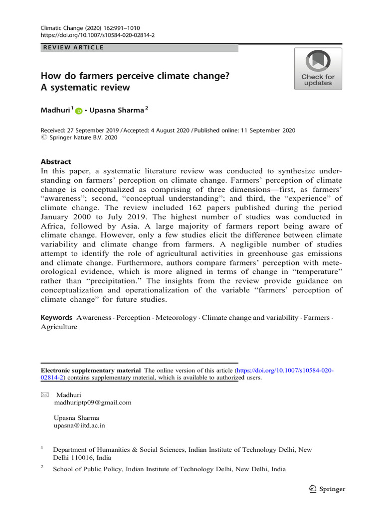 How Do Farmers Perceive Climate Change - A Systematic Review | PDF