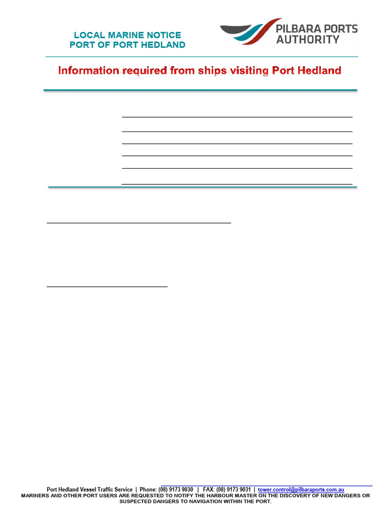 Port Hedland Marine Notice 23/2017 | PDF | Port | Watercraft