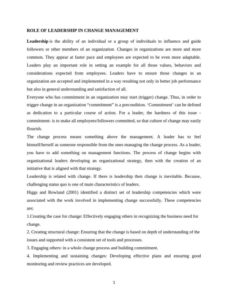 Role of Leadership in Change Management | PDF