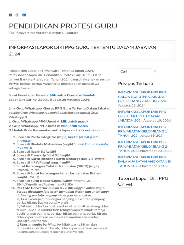 Informasi Lapor Diri PPG Guru Tertentu Dalam Jabatan 2024 - Pendidikan ...