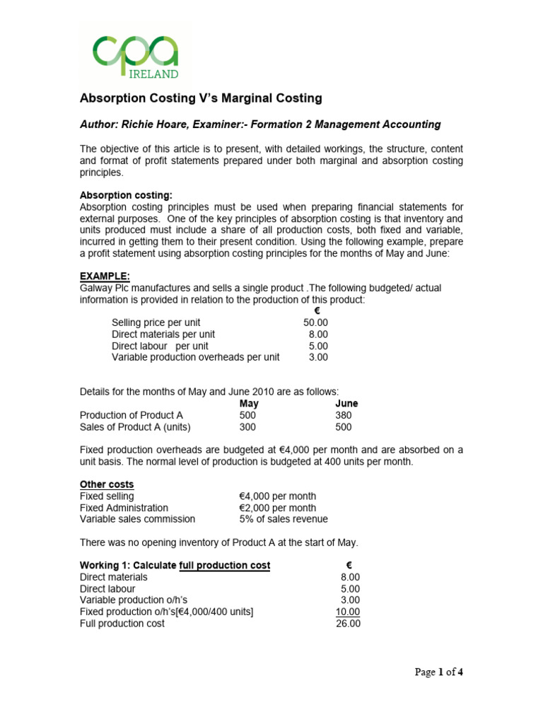 Absorption Costing V Marginal Costing | PDF