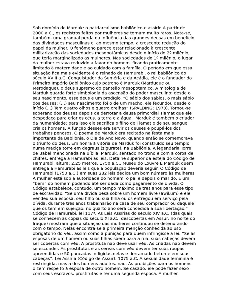 Mulheres na babilonia e codigo de hamurabi pdf