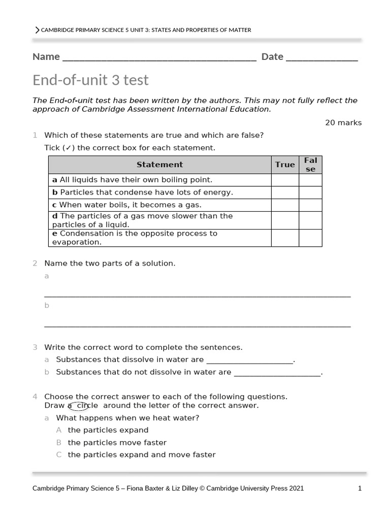 P Science 5 End-Of-unit 3 | PDF