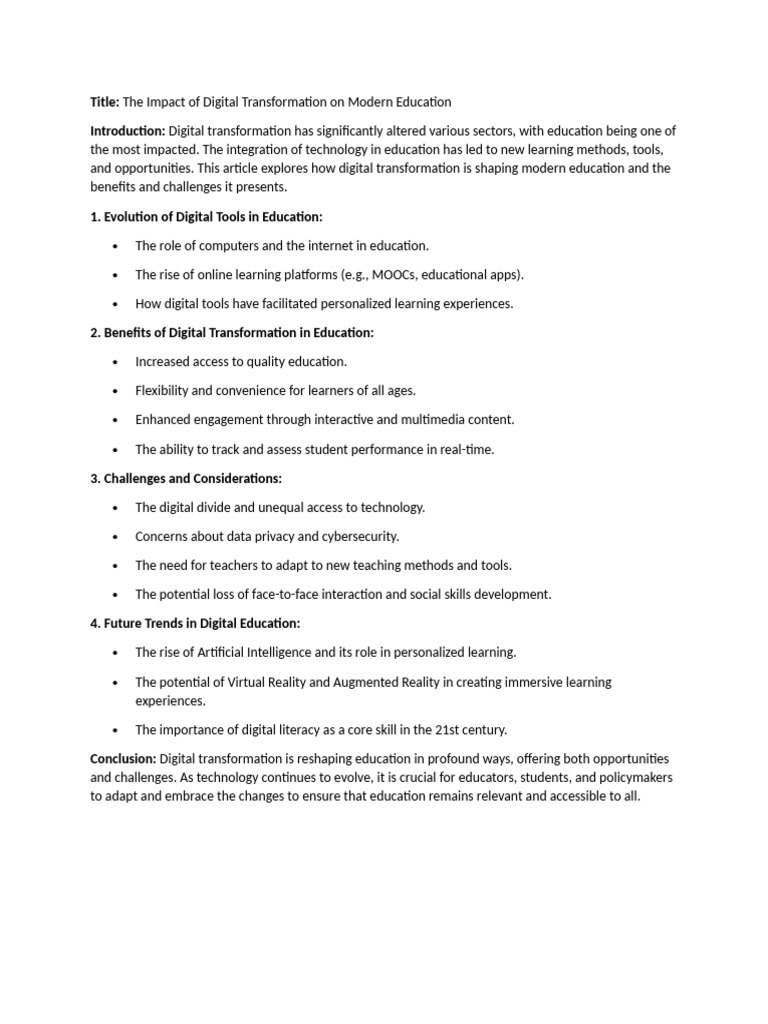 The Impact of Digital Transformation On Modern Education | PDF