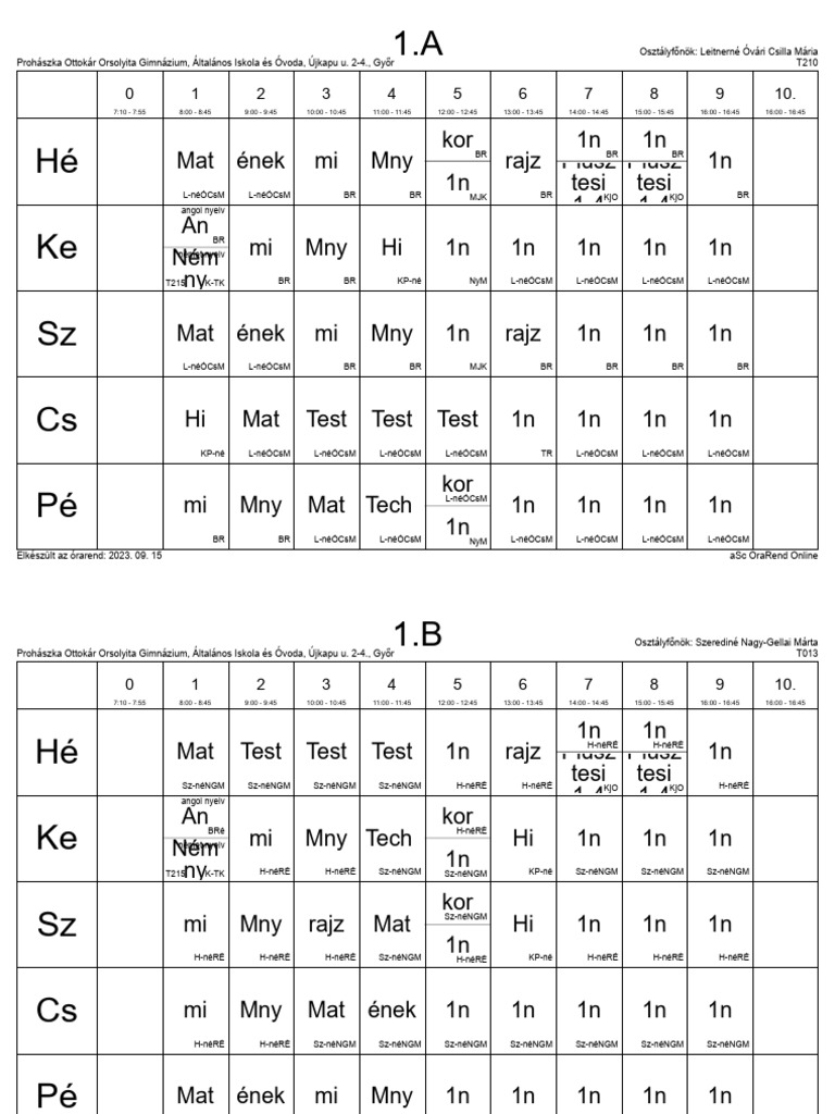 Órarend | PDF