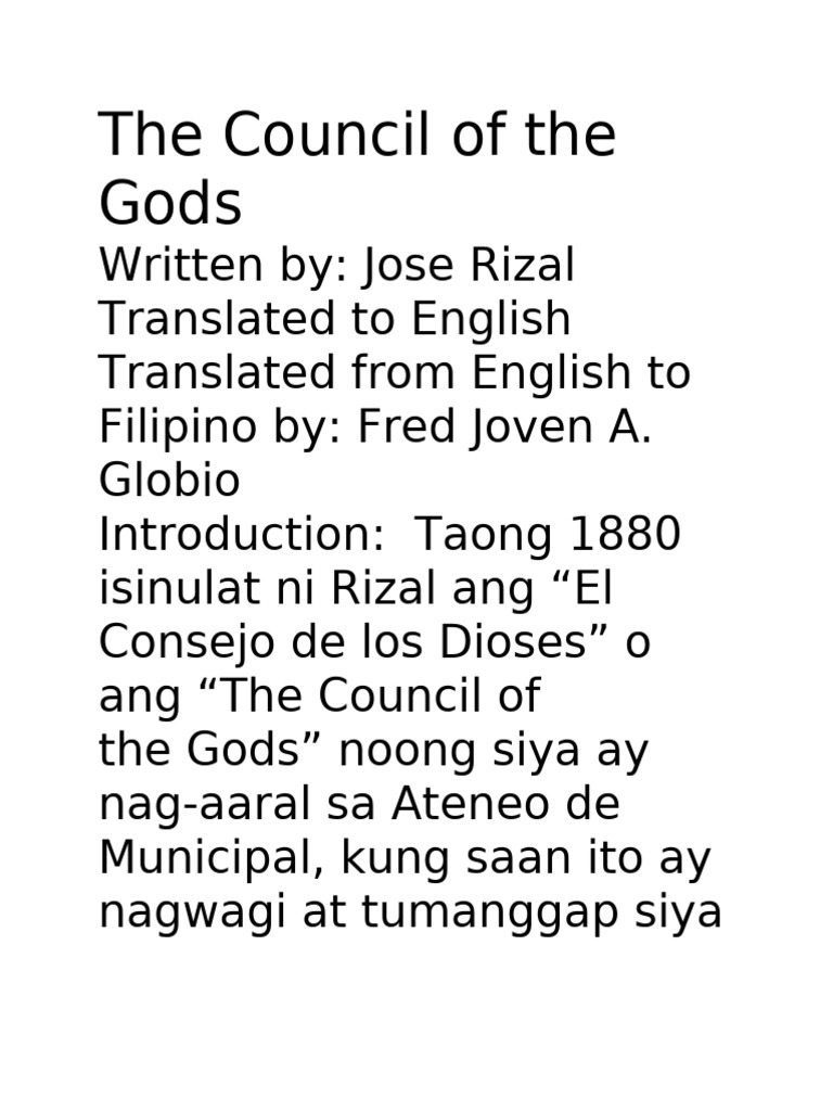 The Council of the Gods by Rizal | PDF | Greek Deities | Poetry