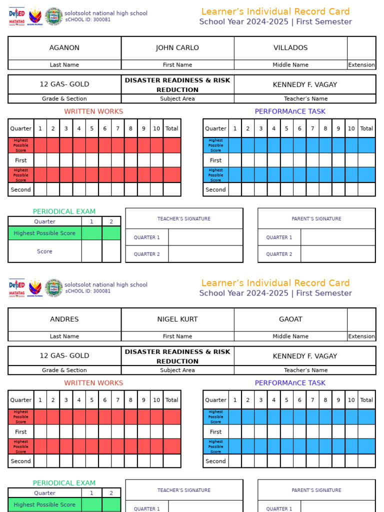 Student Record Cards 2024-2025 | PDF | Academic Term | Schools
