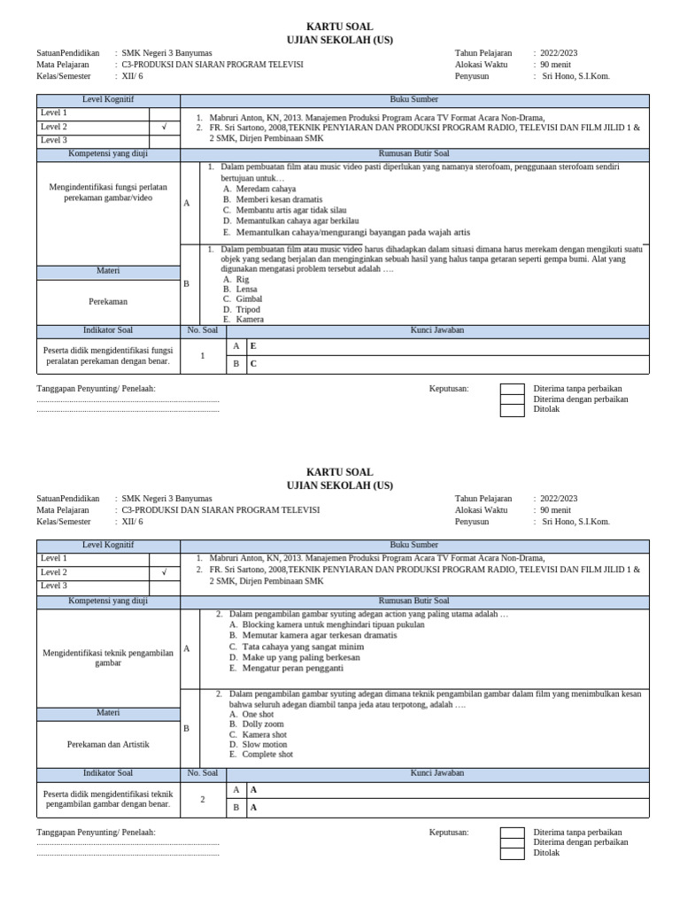 FORMAT KARTU SOAL US C3 BC 2021-EDIT 2 Maret | PDF | Recording ...