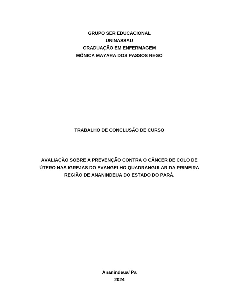 TCC - I - Monica Rego Prevenção Contra o Câncer de Colo de Útero | PDF