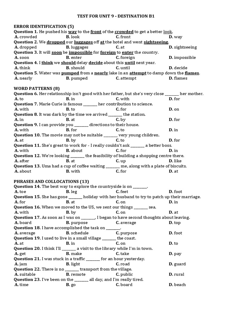 Test Unit 9 Destination b1 | PDF