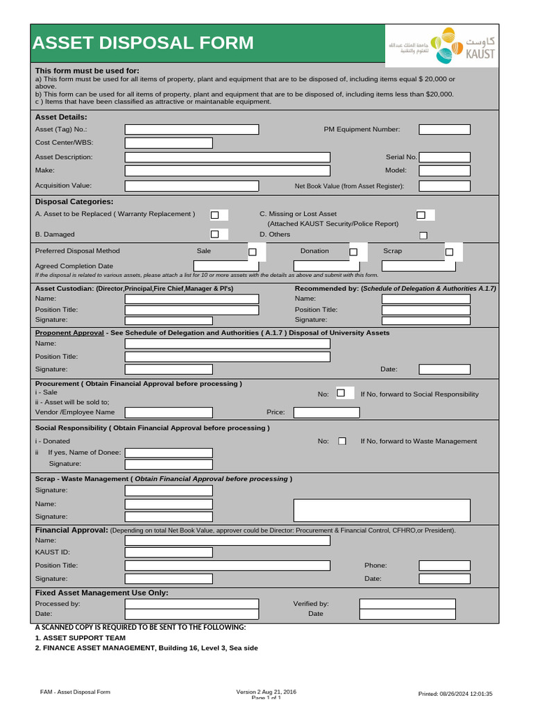Asset Disposal Form - REVISED October 2018 | PDF