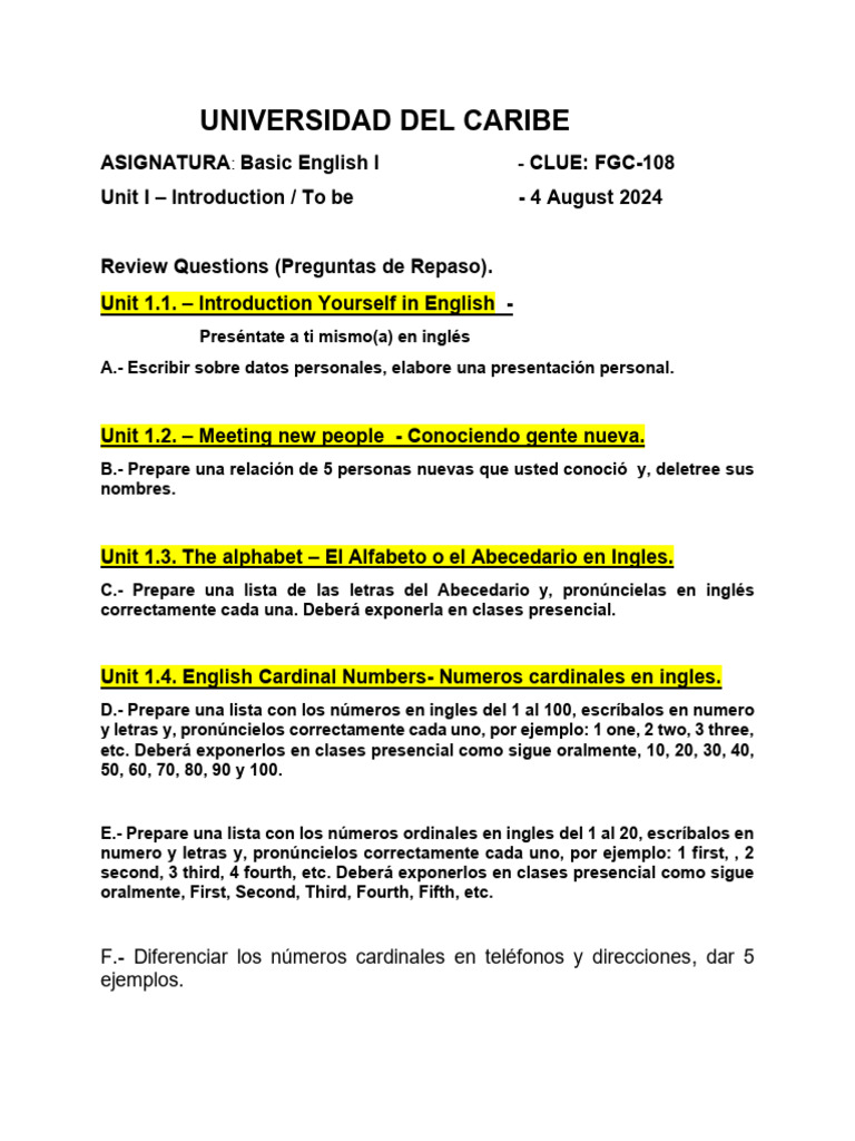 REPASO - Unidad I - Introduction Yourself in English - 4 de Agosto de ...