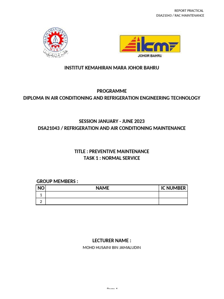 Format Report Dsa21043 Rac Maintenance (Jj2024) 674 | PDF
