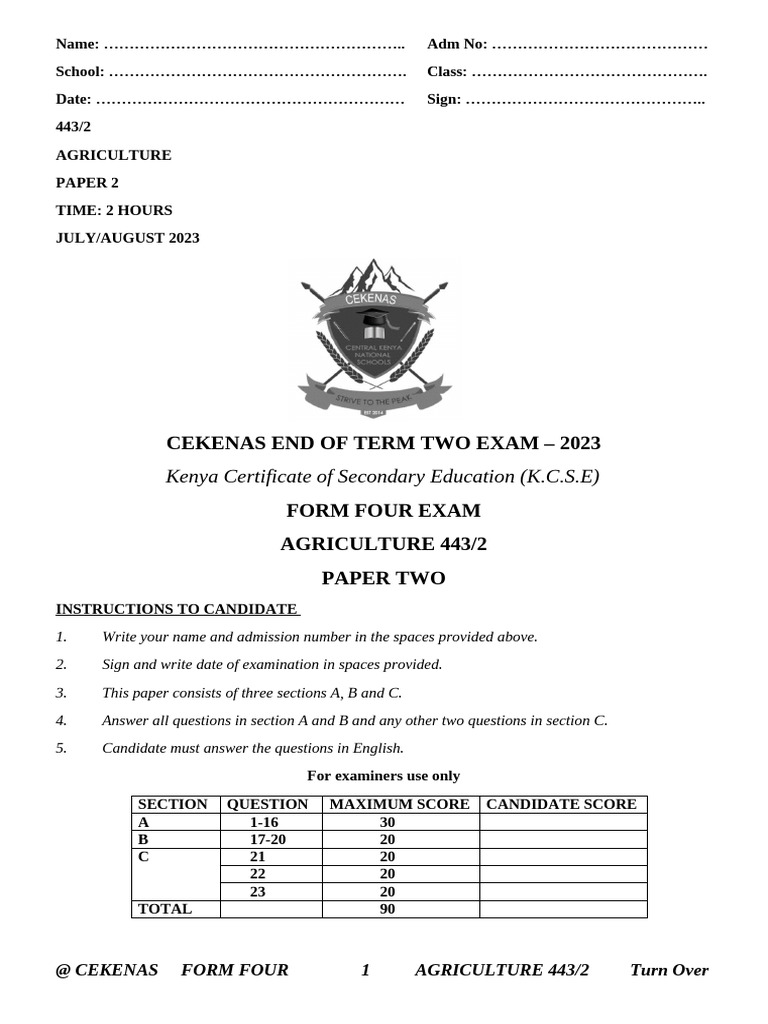 Agriculture Pp2 Questions Pdf