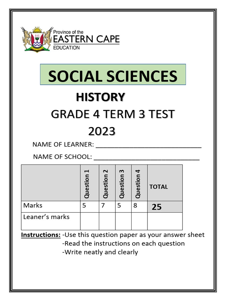 SS Grade 4 History 2023 TERM 3 | PDF