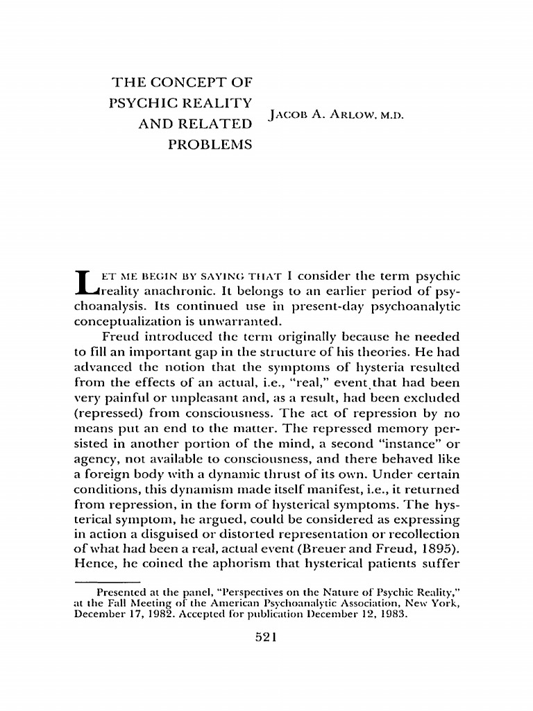 Arlow 1985 The Concept of Psychic Reality and Related Problems | PDF ...