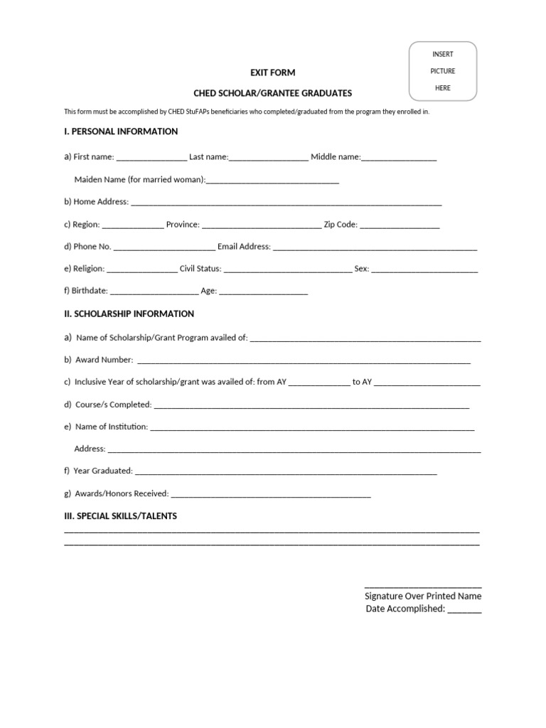 Exit Form Fill Up | PDF