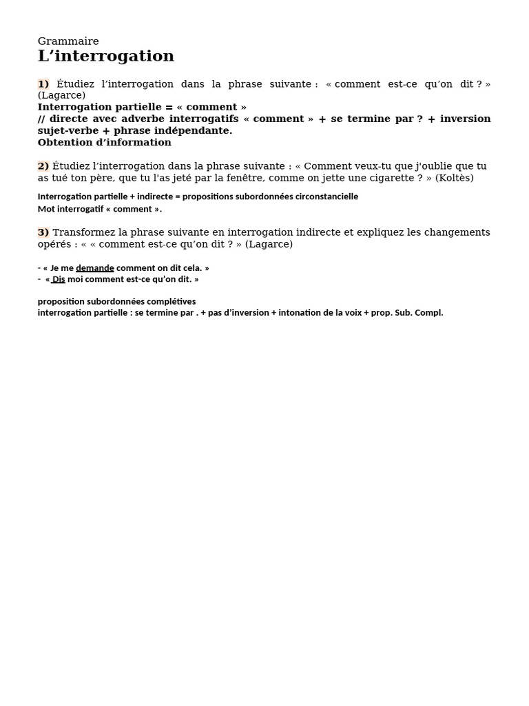 Grammaire L’Interrogation 1Ère Bac Exercice – XFCWK