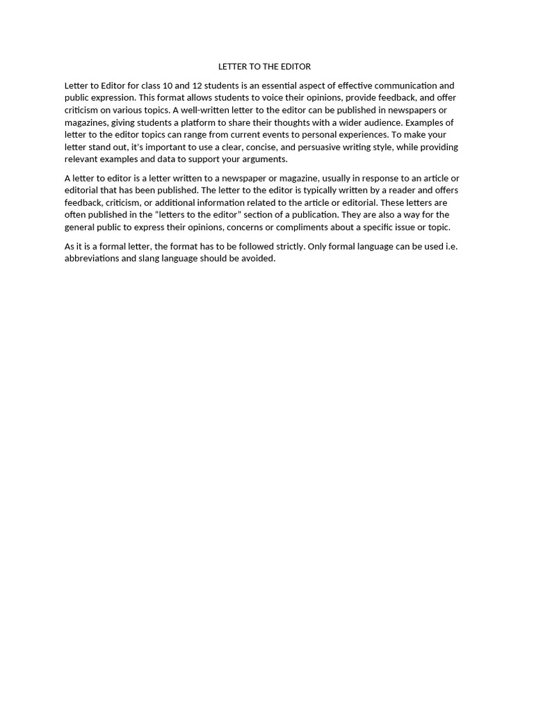 Letter To The Editor | PDF