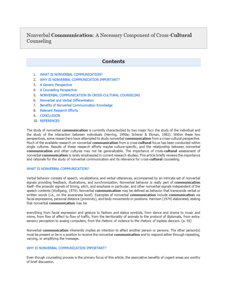 Cross Cultural Nonverbal Communication Pdf