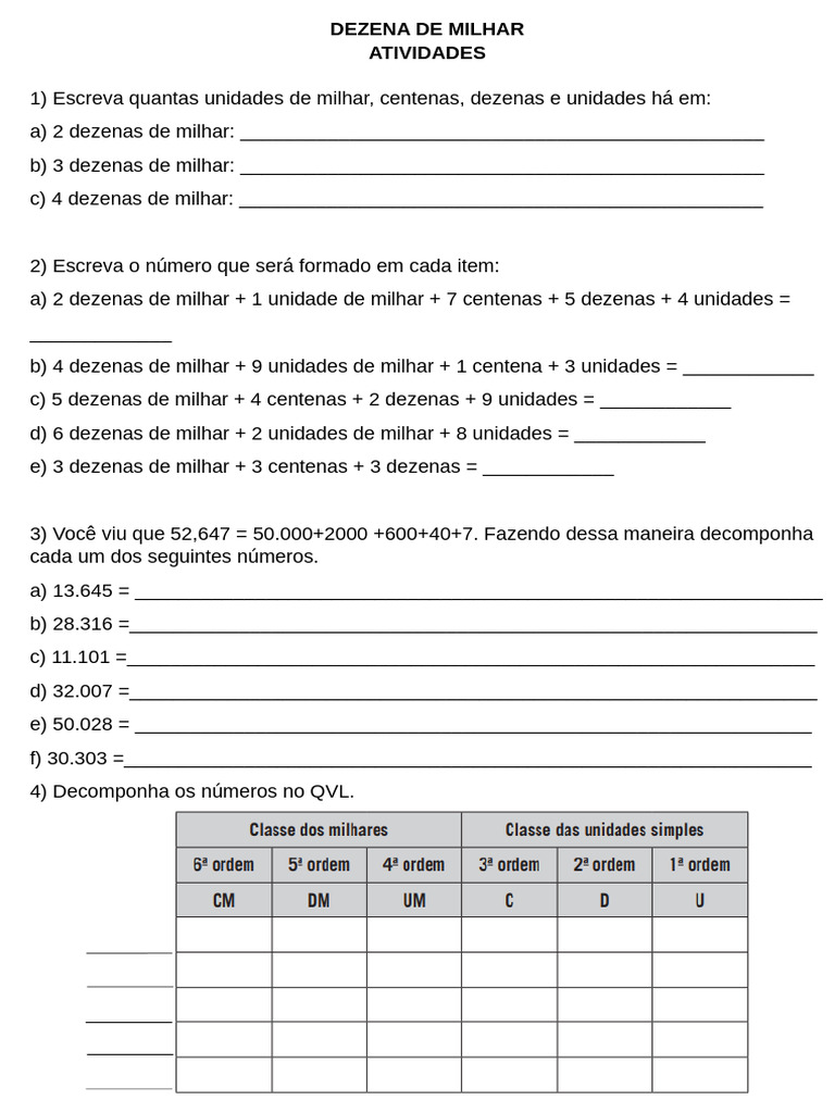 Dezena de Milhar Atividade | PDF