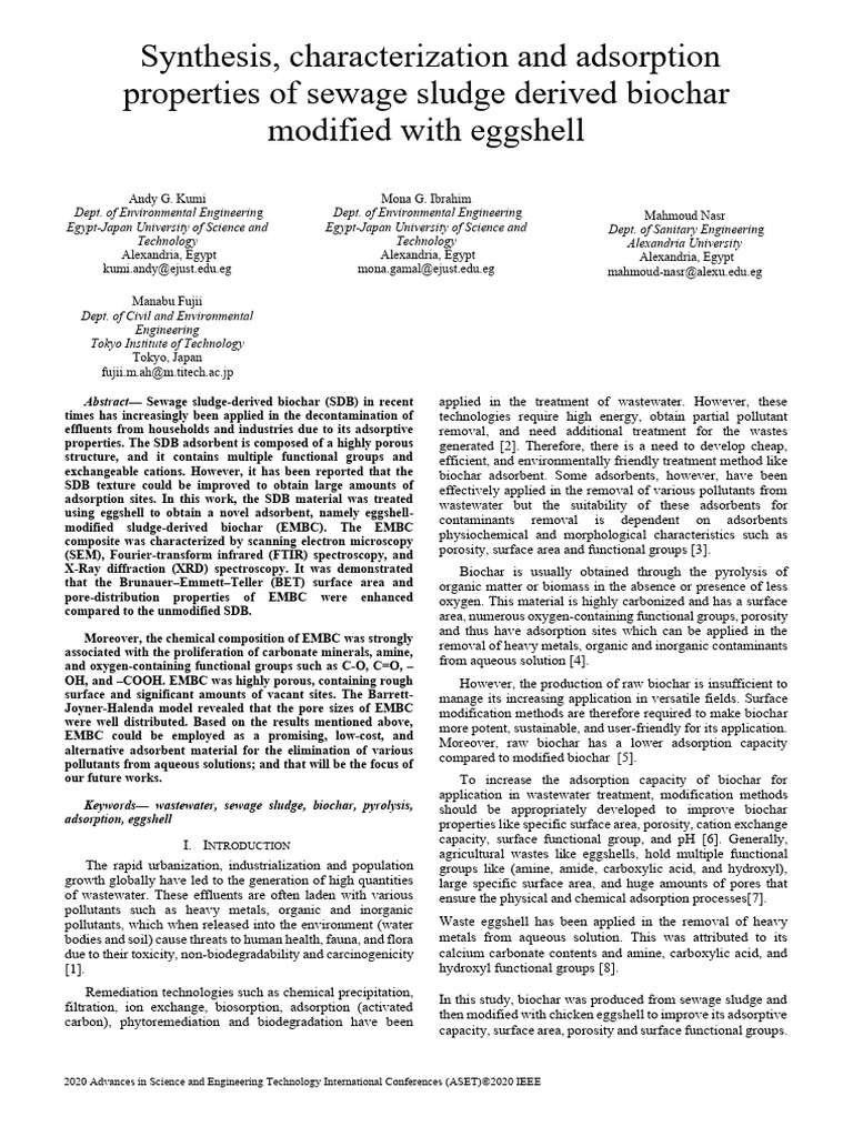 Synthesis Characterization and Adsorption Properties of Sewage Sludge ...