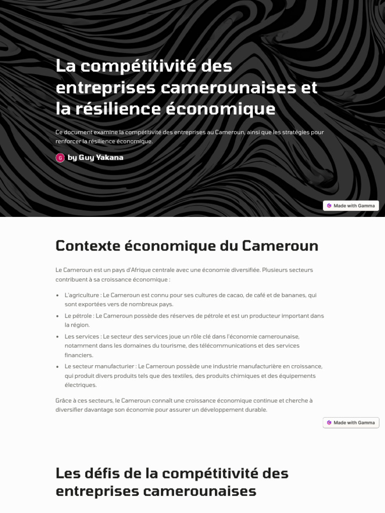 La Competitivite Des Entreprises Camerounaises Et La Resilience ...
