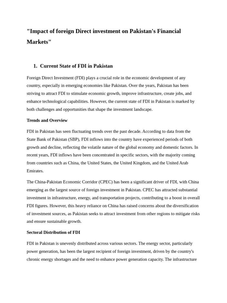 Impact of Foreign Direct Investment On Pakistan | PDF | Foreign Direct ...