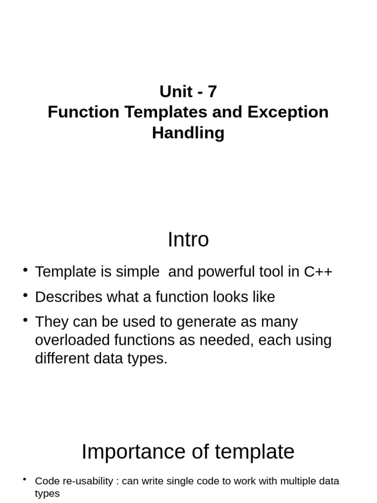 Unit-7 Function Templates and Exception Handling | PDF