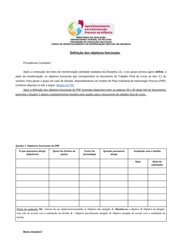 Objetivos Funcionais Do PIIP | PDF