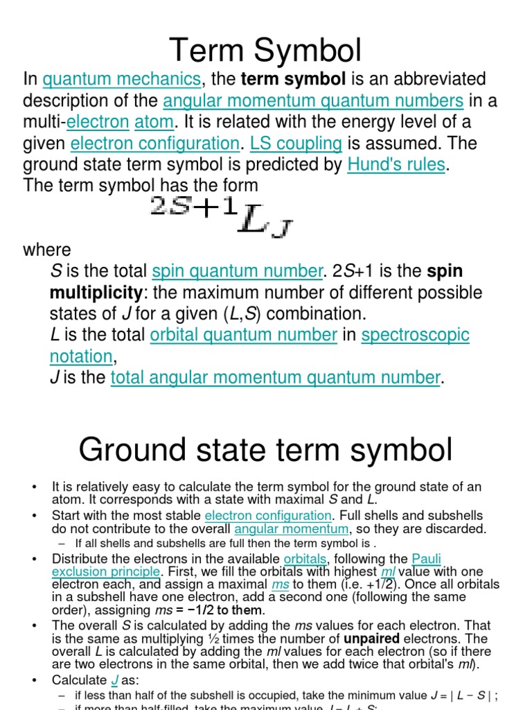 Term Symbol PDF Atomic Orbital Electron Configuration