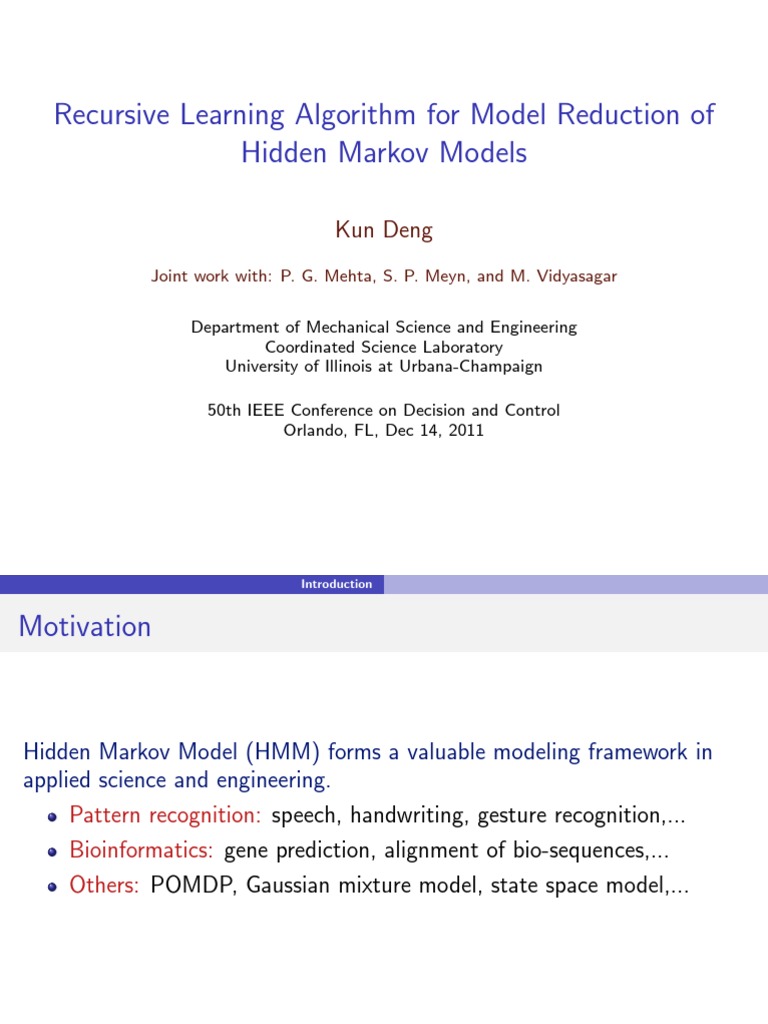 Recursive Learning Algorithm For Model Reduction of Hidden Markov ...