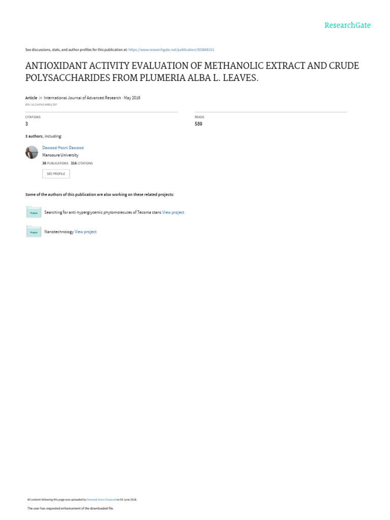 Antioxidant Activity of Plumeria Alba Extracts | PDF | Polyphenol ...