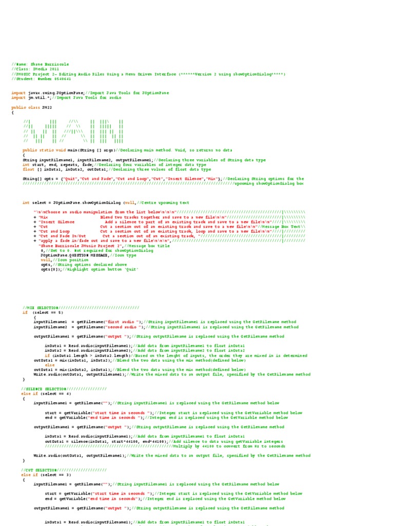 Audio Editing Menu Interface in Java | PDF | Integer (Computer Science ...